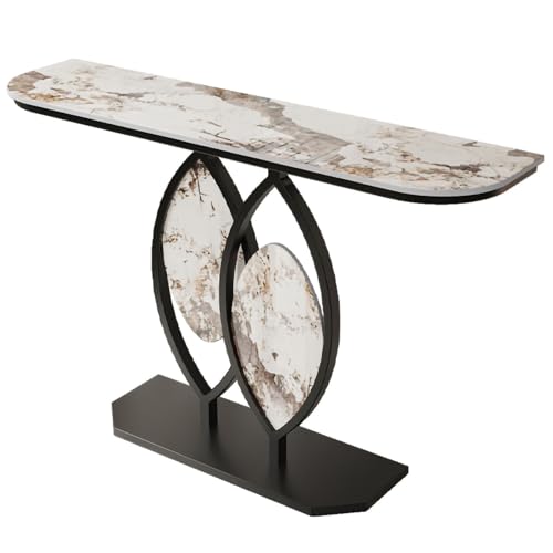 Moderner, minimalistischer Konsolentisch, Steinplatte mit Marmormuster und blattförmigem Eingangstisch mit Metallrahmen, ideal für die Dekoration von Eingangsbereichen und Fluren(Black B,120cm/47.2in) Moderner, minimalistischer Konsolentisch, Steinplatte mit Marmormuster und blattförmigem Eingangstisch mit Metallrahmen, ideal für die Dekoration von Eingangsbereichen und Fluren(Black B,120cm/47.2in) von Generisch