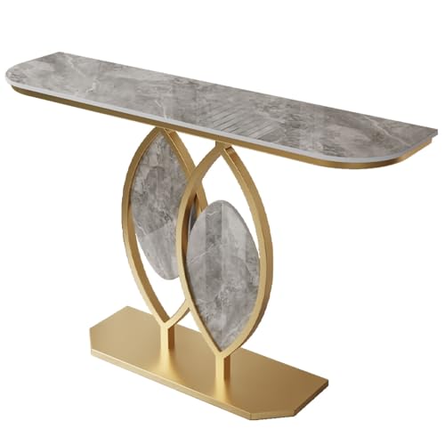 Moderner, minimalistischer Konsolentisch, Steinplatte mit Marmormuster und blattförmigem Eingangstisch mit Metallrahmen, ideal für die Dekoration von Eingangsbereichen und Fluren(Gold E,120cm/47.2in) von Generisch