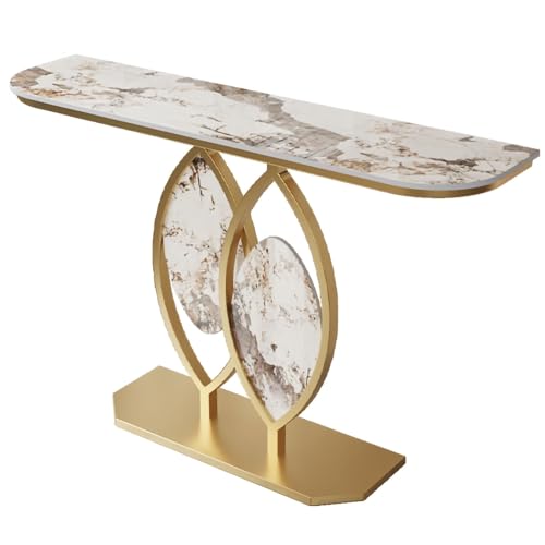 Moderner, minimalistischer Konsolentisch, Steinplatte mit Marmormuster und blattförmigem Eingangstisch mit Metallrahmen, ideal für die Dekoration von Eingangsbereichen und Fluren(Gold B,120cm/47.2in) von Generisch