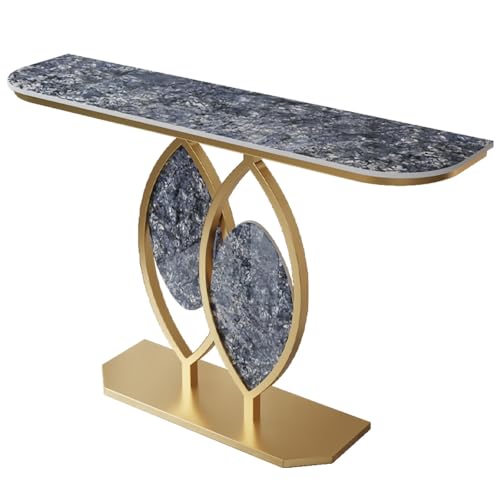 Moderner, minimalistischer Konsolentisch, Steinplatte mit Marmormuster und blattförmigem Eingangstisch mit Metallrahmen, ideal für die Dekoration von Eingangsbereichen und Fluren(Gold D,120cm/47.2in) von Generisch
