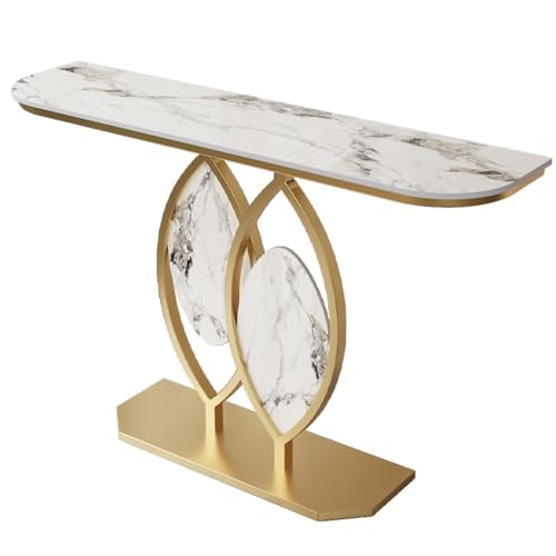 Moderner, minimalistischer Konsolentisch, Steinplatte mit Marmormuster und blattförmigem Eingangstisch mit Metallrahmen, ideal für die Dekoration von Eingangsbereichen und Fluren(Gold A,80cm/31.5in) von Generisch