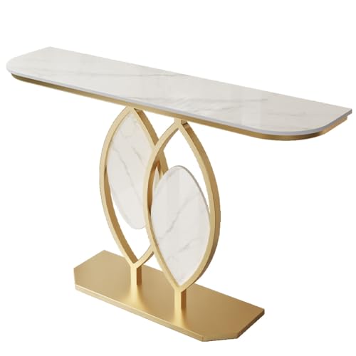 Moderner, minimalistischer Konsolentisch, Steinplatte mit Marmormuster und blattförmigem Eingangstisch mit Metallrahmen, ideal für die Dekoration von Eingangsbereichen und Fluren(Gold C,150cm/59in) von Generisch