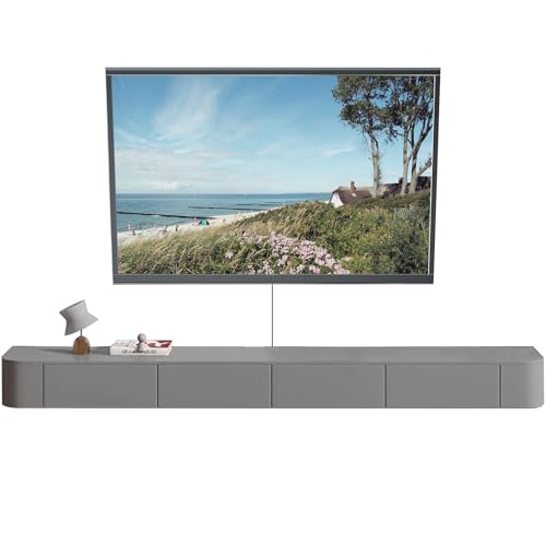 Moderner, schwebender TV-Schrank, 120–300 cm, Wandmontage, für Wohnzimmer und Schlafzimmer, stilvoller TV-Ständer mit Stauraum, Grau (200 cm) – platzsparendes Design von Generisch