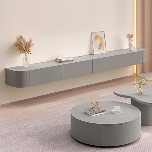 Moderner, schwebender TV-Schrank, Massivholz, Unterhaltungszentrum mit großem Stauraum, wandmontiertes Design, schlanke Schublade und Tür, perfekt für Wohnungen, Grau, 240 cm Moderner, schwebender TV-Schrank, Massivholz, Unterhaltungszentrum mit großem Stauraum, wandmontiertes Design, schlanke Schublade und Tür, perfekt für Wohnungen, Grau, 240 cm von Generisch