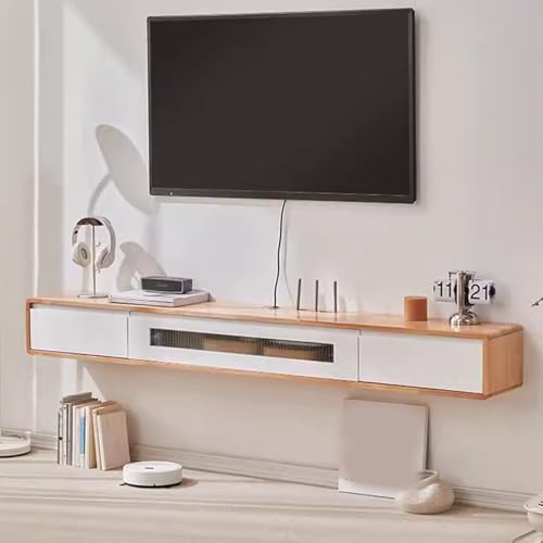Moderner, schwebender TV-Schrank, Wandmontage, Multimedia-Konsole für Wohnzimmer, stilvoller Holzschrank aus Gummibaumholz, 200 cm Design Moderner, schwebender TV-Schrank, Wandmontage, Multimedia-Konsole für Wohnzimmer, stilvoller Holzschrank aus Gummibaumholz, 200 cm Design von Generisch