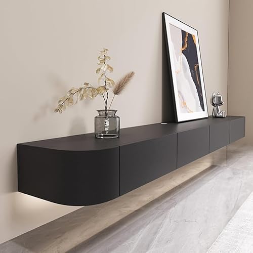 Moderner, schwebender TV-Ständer, 200 cm, Wandmontage, stilvoller TV-Schrank mit Tür, großer Stauraum für Wohnzimmer, schwarzes Finish, modernes Design Moderner, schwebender TV-Ständer, 200 cm, Wandmontage, stilvoller TV-Schrank mit Tür, großer Stauraum für Wohnzimmer, schwarzes Finish, modernes Design von Generisch