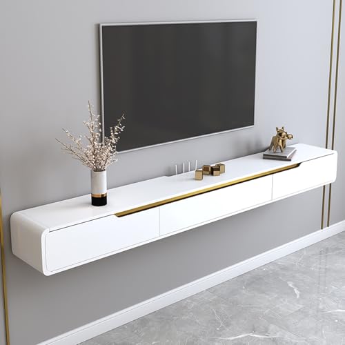 Moderner, schwebender TV-Ständer, glänzend, Wandmontage, stilvolle Medienkonsole mit Stauraum für Wohnzimmer, Weiß und Gold, 120 cm TV-Regal Moderner, schwebender TV-Ständer, glänzend, Wandmontage, stilvolle Medienkonsole mit Stauraum für Wohnzimmer, Weiß und Gold, 120 cm TV-Regal von Generisch