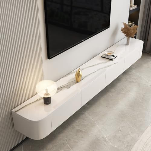 Moderner, schwebender TV-Ständer – Hängeschrank aus Holz mit 3/4-Stauraum, strukturiertes weißes Unterhaltungsgerät für unter dem Fernseher, 260 cm Konsolenregal Moderner, schwebender TV-Ständer – Hängeschrank aus Holz mit 3/4-Stauraum, strukturiertes weißes Unterhaltungsgerät für unter dem Fernseher, 260 cm Konsolenregal von Generisch