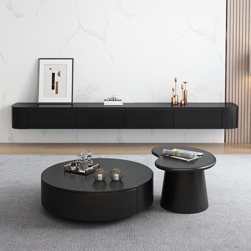 Moderner, schwebender TV-Ständer aus Massivholz, Wandmontage, Medienkonsole mit großem Stauraum, Entertainment-Center und Regalen, stilvolles schwarzes 180 cm Design für Heimdekoration Moderner, schwebender TV-Ständer aus Massivholz, Wandmontage, Medienkonsole mit großem Stauraum, Entertainment-Center und Regalen, stilvolles schwarzes 180 cm Design für Heimdekoration von Generisch