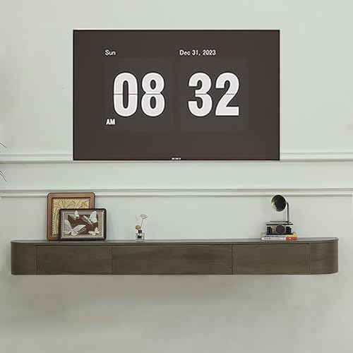 Moderner, schwebender TV-Ständer aus Massivholz, Wandmontage, Medienkonsole mit großem Stauraum, stilvolles Unterhaltungszentrum und Regalen (Walnussholz, 220 cm) von Generisch