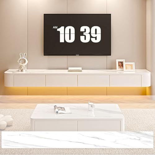 Moderner, schwebender TV-Ständer aus Massivholz, Wandschrank, großer Stauraum, Medienkonsole mit Türen, stilvolle Entertainment-Center-Regale (260 cm Muster) von Generisch