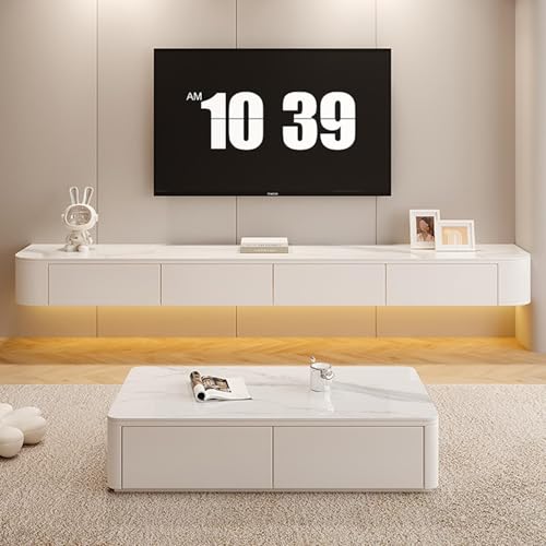 Moderner, schwebender TV-Ständer aus Massivholz – Wandmontierte Unterhaltungskonsole mit geräumigem Stauraum, stilvolles Media-Center für Fernseher bis zu 102 Zoll, perfekt für Wohnzimmer und von Generisch
