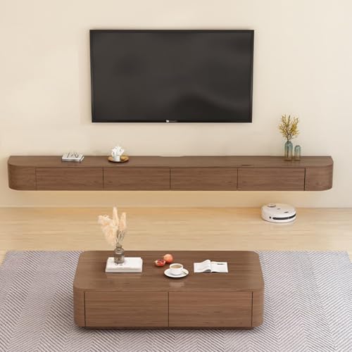 Moderner, schwebender TV-Ständer aus Walnuss, 280 cm, Wandmontage, Massivholz, stilvolles Unterhaltungszentrum für Wohnzimmer, großes Fassungsvermögen, Design Moderner, schwebender TV-Ständer aus Walnuss, 280 cm, Wandmontage, Massivholz, stilvolles Unterhaltungszentrum für Wohnzimmer, großes Fassungsvermögen, Design von Generisch