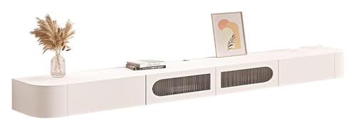 Moderner, schwebender TV-Ständer mit Schublade, ausgehöhltes Design für einfache Verkabelung, passend für alle TV-Größen, stilvolles weißes Finish (2240 x 200 x 240 mm), perfekt für Wohnzimmer. von Generisch