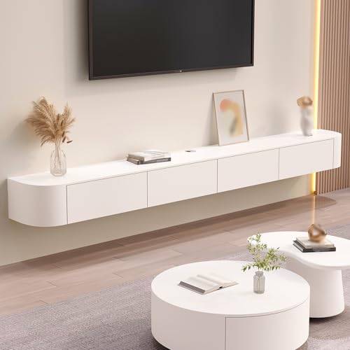 Moderner, schwebender TV-Wandschrank mit großer Schublade, stilvolles 300 cm Unterhaltungszentrum für Wohnzimmer und Büro, eleganter weißer TV-Ständer für Wohnungen von Generisch