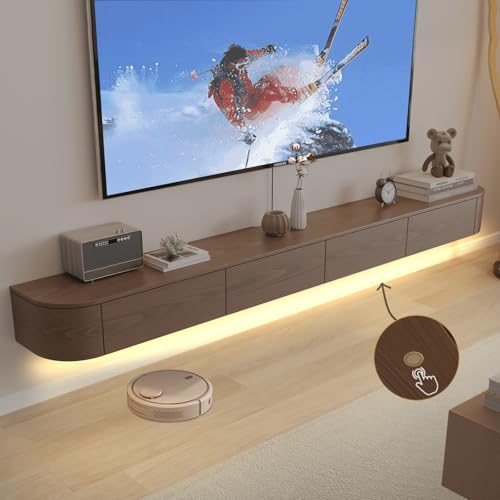 Moderner, schwimmender TV-Ständer | Wandmontierte Unterhaltungskonsole mit Klapptüren | Stilvolle Aufbewahrungsbank für Wohnzimmer und Büro (Braun, 240 cm) von Generisch