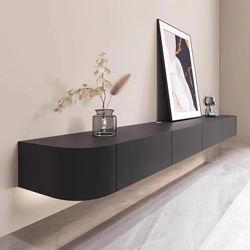 Moderner, wandmontierter, schwebender TV-Ständer – stilvolle Medieneinheit mit Türen, 300 cm (118 Zoll), Unterhaltungskonsole für Wohnzimmer und Büro, schwarzes Finish, platzsparendes Design von Generisch
