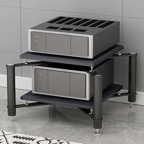 Moderner 2-stöckiger AV-Media-Ständer, schwarzes Audio-Regal, Eckregal, offenes Entertainment-Center mit Metallrahmen, stoßdämpfender TV-Aufbewahrungsschrank (70 x 70 x 50 cm) von Generisch