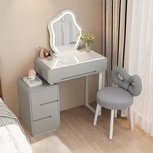 Moderner 3-in-1-Schminktisch mit LED-Licht, Schminktisch mit Hocker, stilvoller glänzender weißer Schminktisch mit Spiegel & Aufbewahrungsschubladen für Damenzimmer Moderner 3-in-1-Schminktisch mit LED-Licht, Schminktisch mit Hocker, stilvoller glänzender weißer Schminktisch mit Spiegel & Aufbewahrungsschubladen für Damenzimmer von Generisch