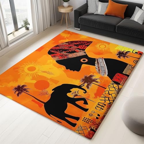 Moderner 3D-Druck Teppich Afrikanischer Elefant Frau 160x230cm Weich Kurzflor Wohnzimmer Großer Teppich für Schlafzimmer Esszimmer Küchen, Waschbar rutschfest Design von Generisch