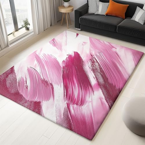 Moderner 3D-Druck Teppich Handgezeichnete Rosa Farbe 180x240cm Weich Kurzflor Wohnzimmer Großer Teppich für Schlafzimmer Esszimmer Küchen, Waschbar rutschfest Design von Generisch