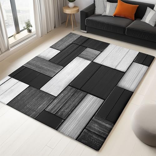 Moderner 3D-Druck Teppich Holzmaserung Schwarz Weiß 80x150cm Weich Kurzflor Wohnzimmer Großer Teppich für Schlafzimmer Esszimmer Küchen, Waschbar rutschfest Design Moderner 3D-Druck Teppich Holzmaserung Schwarz Weiß 80x150cm Weich Kurzflor Wohnzimmer Großer Teppich für Schlafzimmer Esszimmer Küchen, Waschbar rutschfest Design von Generisch