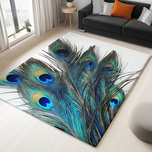 Moderner 3D-Druck Teppich Pfauenfedern Blau Grün 120x180cm Weich Kurzflor Wohnzimmer Großer Teppich für Schlafzimmer Esszimmer Küchen, Waschbar rutschfest Design Moderner 3D-Druck Teppich Pfauenfedern Blau Grün 120x180cm Weich Kurzflor Wohnzimmer Großer Teppich für Schlafzimmer Esszimmer Küchen, Waschbar rutschfest Design von Generisch