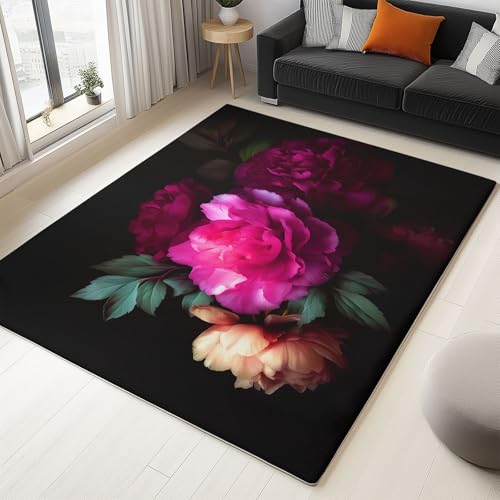 Moderner 3D-Druck Teppich Retro Pfingstrose Blumen 80x150cm Weich Kurzflor Wohnzimmer Großer Teppich für Schlafzimmer Esszimmer Küchen, Waschbar rutschfest Design von Generisch