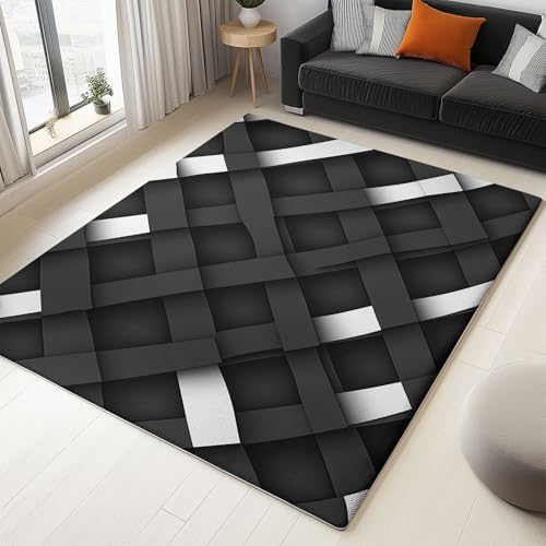 Moderner 3D-Druck Teppich Schwarz Weiß Verzerrte Textur 80x150cm Weich Kurzflor Wohnzimmer Großer Teppich für Schlafzimmer Esszimmer Küchen, Waschbar rutschfest Design Moderner 3D-Druck Teppich Schwarz Weiß Verzerrte Textur 80x150cm Weich Kurzflor Wohnzimmer Großer Teppich für Schlafzimmer Esszimmer Küchen, Waschbar rutschfest Design von Generisch