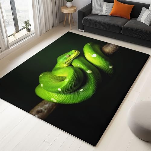 Moderner 3D-Druck Teppich Tierische Grüne Schlange 120x180cm Weich Kurzflor Wohnzimmer Großer Teppich für Schlafzimmer Esszimmer Küchen, Waschbar rutschfest Design von Generisch