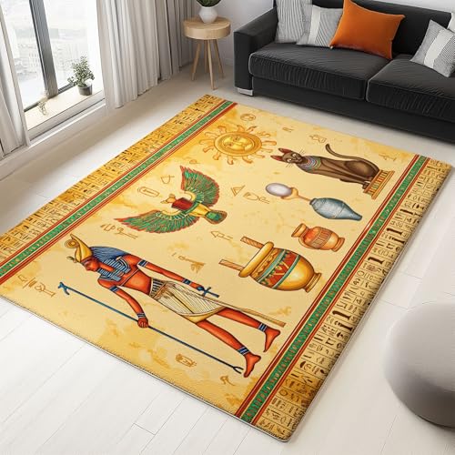 Moderner 3D-Druck Teppich Vintage Ägyptischer Pharao 160x230cm Weich Kurzflor Wohnzimmer Großer Teppich für Schlafzimmer Esszimmer Küchen, Waschbar rutschfest Design von Generisch