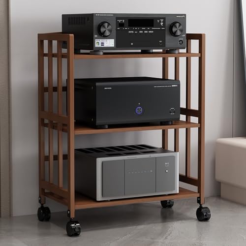 Moderner 5-AV-Media-Ständer mit CD-Player-Regal, höhenverstellbares Regal und Rollen, Mehrzweck-TV-Ständer, Eck-Audio-Turm, Stereo-Audio-Regal, dunkelbraun (55 x 88 cm) von Generisch