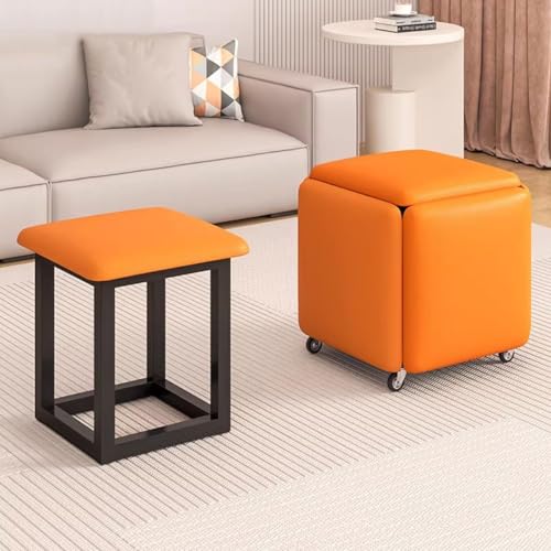 Moderner 5-in-1 gepolsterter Fußhocker mit Rollen - Vielseitiger Würfel-Ottomane für Wohnzimmer & Esszimmer Stilvolle Sofa Fußstütze Platzsparende Nesting Stühle von Generisch