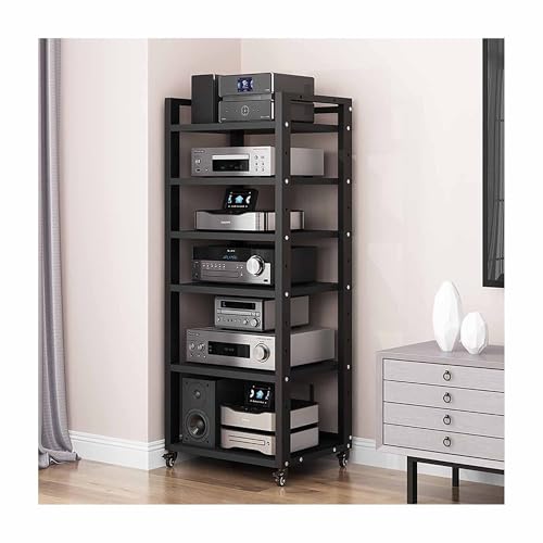 Moderner AV-Media-Schrankständer, 140 cm, 6-stöckiges Stereo-Regal für Wohnzimmer, Gaming und Aufnahmen, stilvoller Audio-Turm mit Eck-Design, Schwarz von Generisch