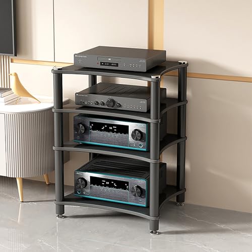 Moderner AV-Media-Ständer, 3/4-stöckiges Eckregal für Audio-Video-Aufbewahrung, schwarzer Unterhaltungsschrank für Wohnzimmer, Gaming und Aufnahme (60 x 48 x 85 cm) von Generisch