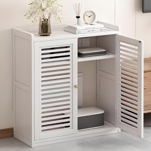 Moderner AV-Medienschrank, weißer Audio-Video-Ständer, 59 x 25 x 82 cm, stilvoller Stauraum für Gaming-Stereo- und Medien-Holz-AV-Rack, schlankes Design für Heimunterhaltung. von Generisch