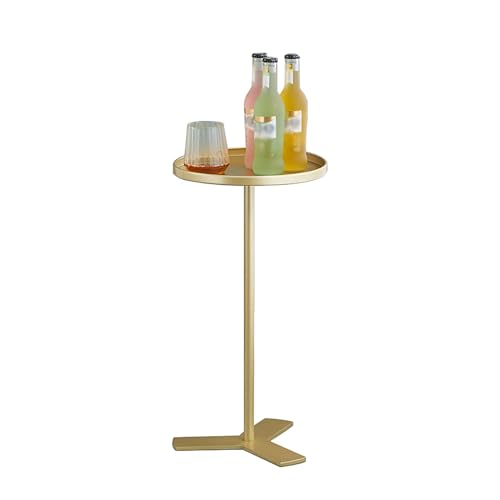 Moderner Akzent-Beistelltisch mit Metallstruktur, runder Beistelltisch für Wohnzimmer und Schlafzimmer, matte Tablett-Oberfläche, Nachttisch für den Innen- und Außenbereich, 27,9 cm Durchmesser x 55,9 von Generisch