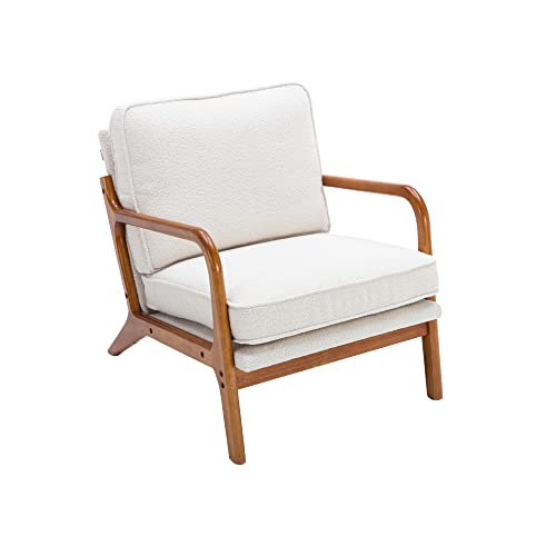 Moderner Akzentsessel mit Holzrahmen für Wohnzimmer, Schlafzimmer, Empfangsraum, Büro, Beige, gepolstert, Freizeitsofa von Generisch