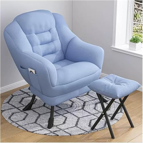 Moderner Akzentsessel und gepolsterter Fußhocker, stilvoller Baumwollstoff Loungesessel mit klappbarem Ottomane, Metallrahmen, fauler Stuhl für Wohnzimmer und Schlafzimmer von Generisch