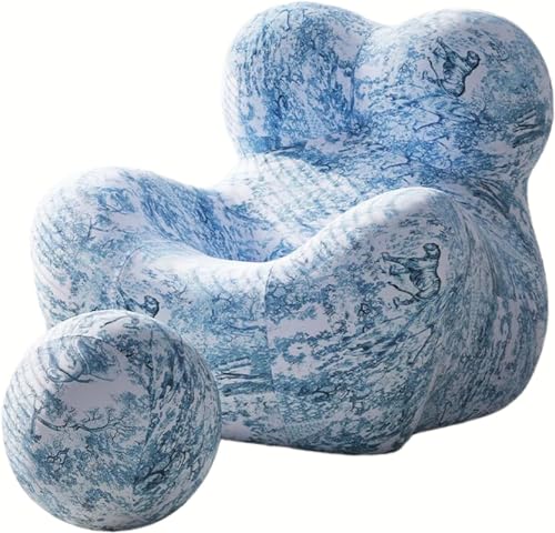 Moderner Akzentstuhl und Ottoman-Set mit Fußstütze, bequemer Loungesessel für Wohnzimmer, Schlafzimmer oder Lesezimmer, Freizeit, Fasssessel, 76,2 x 71,1 cm, Cyan von Generisch