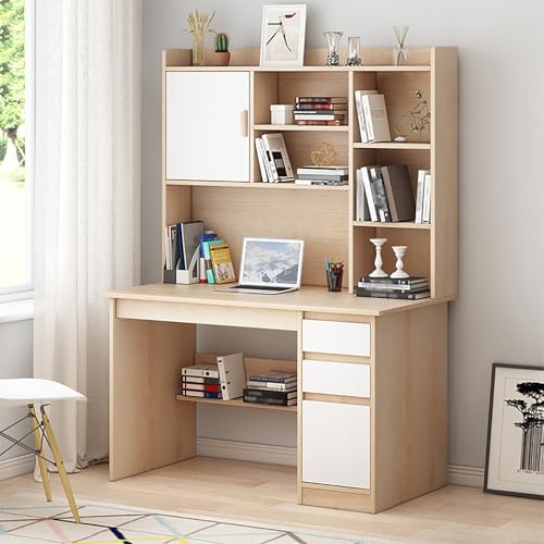 Moderner Arbeitszimmertisch mit Ablage, Schreibtisch, Computertisch mit Schubladen und Regalen, Holz-Arbeitsplatz (100 x 45 x 164 cm, Gelb) von Generisch