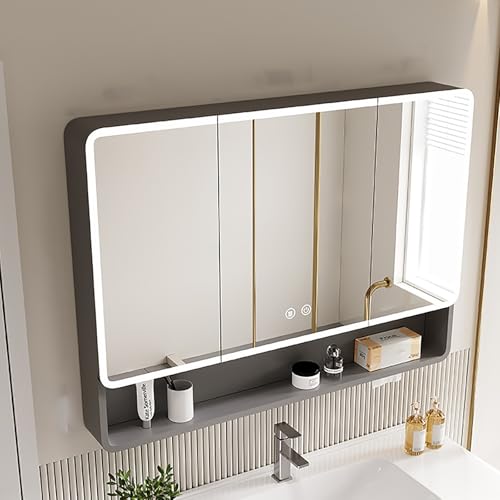 Moderner Badezimmer-Medizinschrank mit Anti-Beschlag-Spiegel, Wandregal, offenes Regal, LED-Lichter, grau, 89,9 cm – stilvoll für Ihren Raum Moderner Badezimmer-Medizinschrank mit Anti-Beschlag-Spiegel, Wandregal, offenes Regal, LED-Lichter, grau, 89,9 cm – stilvoll für Ihren Raum von Generisch