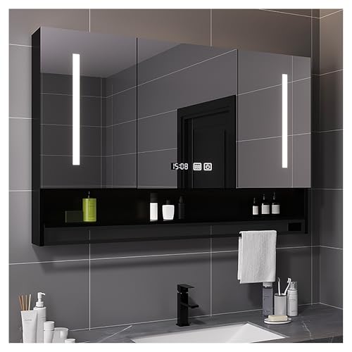 Moderner Badezimmer-Medizinschrank mit Spiegel-Touch-Schalter, Anti-Beschlag- und Handtuchhalter, stilvolle Wandaufbewahrung mit Uhr-Display für Zuhause von Generisch