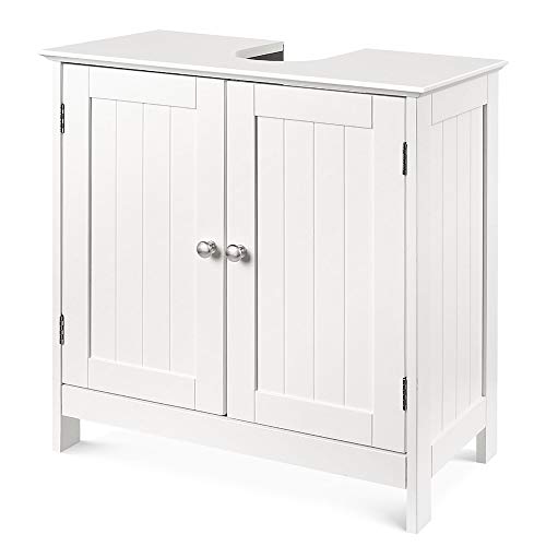 Moderner Badezimmerschrank aus Holz, 2 belüftete Türen, verstellbares Innenregal, Bodenaufbewahrung, 60 x 30 x 60 cm, Weiß von Generisch