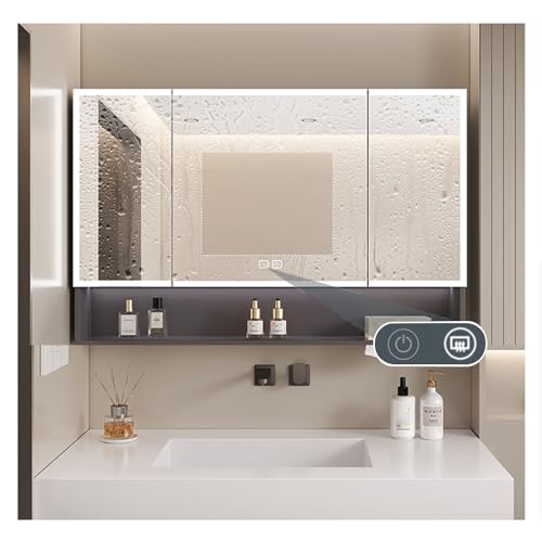 Moderner Badezimmerschrank zur Wandmontage mit LED-Spiegelleuchten grau 70 x 70 cm (27,5 x 27,5 Zoll) stilvolle Aufbewahrungslösung für moderne Badezimmer von Generisch