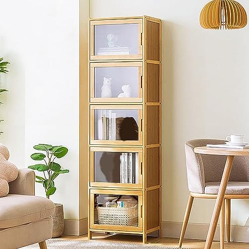 Moderner Bambus-Eckschrank, hoch, schmal, Stauraum für Badezimmer, Küche und Wohnzimmer, stilvoller Schrank mit Türen und Regalen für platzsparende Aufbewahrung von Generisch