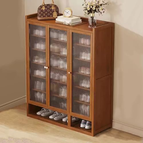 Moderner Bambus-Schuhschrank mit 8 Etagen und 3 Türen, stilvolles Schuhregal aus Holz für Eingangsbereich und Wohnzimmer, platzsparendes Design, braunes Finish Moderner Bambus-Schuhschrank mit 8 Etagen und 3 Türen, stilvolles Schuhregal aus Holz für Eingangsbereich und Wohnzimmer, platzsparendes Design, braunes Finish von Generisch