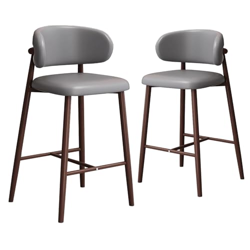 Moderner Barhocker, 2er-Set, gebogene Rückenlehne, Kunstleder, Metallbeine, Walnussholz-Finish, 55 cm Höhe, stilvolle Möbel für Küche, Esszimmer und Hausbar von Generisch