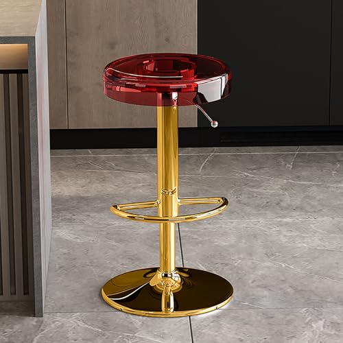 Moderner Barhocker aus Acryl, verstellbare Drehstuhl, Thekenhöhe, Stühle für Küche, Bar, mit goldfarbener Hebestange, Rot von Generisch