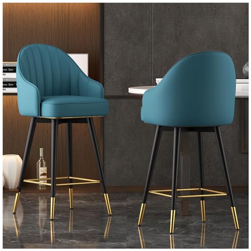 Moderner Barhocker aus Leder mit Rückenlehne und Fußstütze, perfekt für Küche, Insel, Esszimmer, Frühstücksbar, höhenverstellbar, Thekenhocker von Generisch